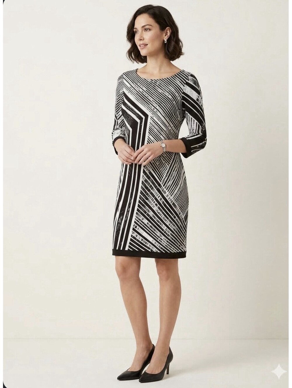 Calvin Klein Womens M 6/8 Dress Black White Graphic Striped Work Casual Travel